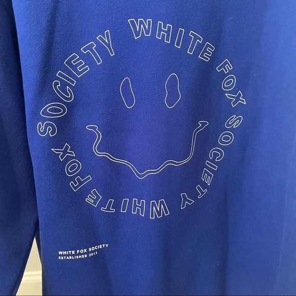 White Fox Boutique Electric Blue Smiley Face Crewneck Sweatshirt - Picture 5 of 7